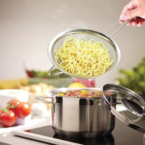 Miniatura 7 de Juego de 3 coladores de malla fina con mango para cocina, tamaños de 7 pulgadas, 4.7 pulgadas, 3.3 pulgadas, acero inoxidable 304 fácil de limpiar