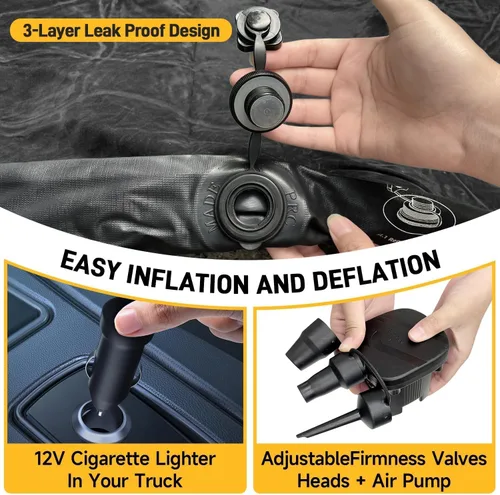 Miniatura 4 de Colchón de aire Umbrauto para camas de camión cortas de tamaño completo de 5.5-5.8 pies, colchón de aire inflable para tienda de camión con bomba