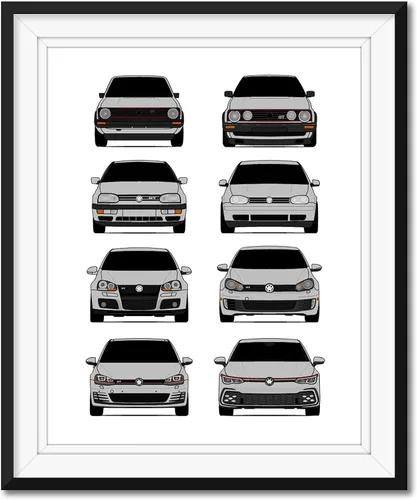 Miniatura 8 de Custom Car Posters Póster hecho a mano compatible con Volkswagen Golf GTI Generations e impresión de VW GTI (modelos de coche: MK1 a MK8)
