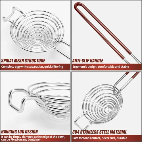 Miniatura 3 de SOLEADER Separador de huevos, herramienta separadora de yema blanca, acero inoxidable de grado alimenticio, apto para lavavajillas, trabajo