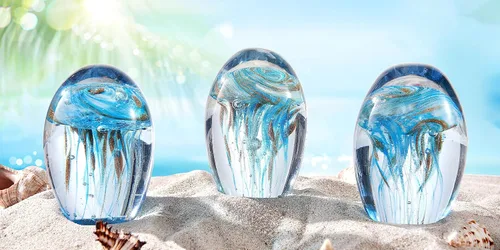 Miniatura 5 de EUSTUMA Adorno de figura de medusa de vidrio soplado a mano, adorno de animales marinos para acuario de pecera, colección de animales marinos