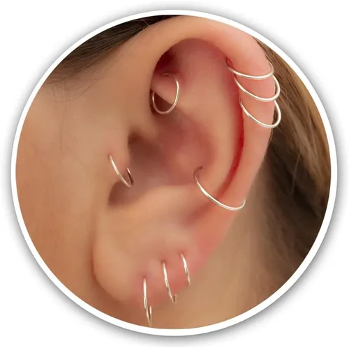 Miniatura 34 de Aretes de aro de oro de plata – Aretes de aro para mujer, dos piezas de aros de plata fina rellenos de oro, aro de hélice, anillo de tragus, aro