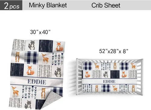 Miniatura 4 de Juego de cama personalizado para cuna de bebé, edredón de cuna con nombre personalizado, ropa de cama de guardería de animales del bosque, juego
