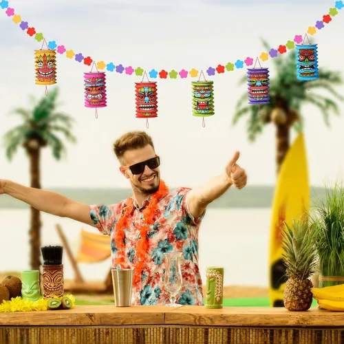 Miniatura 7 de 2 piezas de decoraciones hawaianas para fiestas de Luau de 10 pies, tiki y flores, pancartas Tiki tropicales para fiestas, decoración tropical Luau