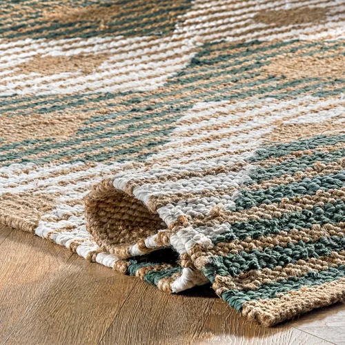 Miniatura 5 de nuLOOM Alfombra trenzada a mano de Mezclilla Marla y Yute de Diamantes, 4 x 6 pies, Color Verde Olivo
