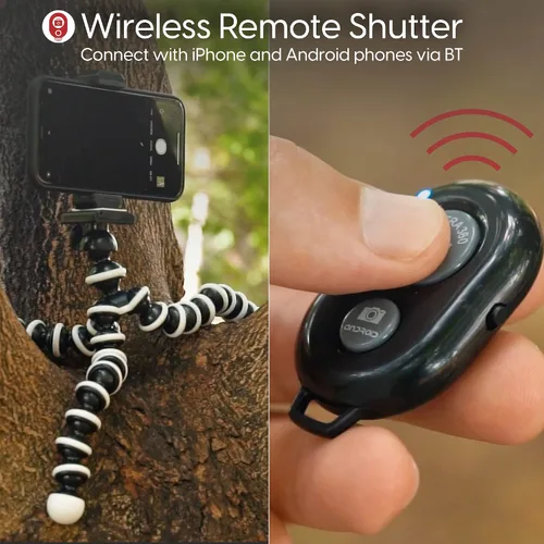 Miniatura 4 de TALK WORKS Trípode flexible para iPhone, Android, cámara, patas flexibles, soporte ajustable con mini control remoto inalámbrico para selfies