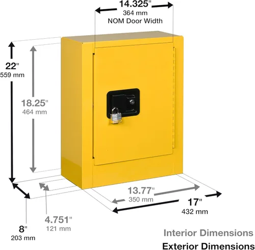 Miniatura 2 de Justrite 890200 - Gabinete para almacenamiento de seguridad, de tamaño pequeño, para almacenar productos inflamables, manual, con 1 puerta, de acero