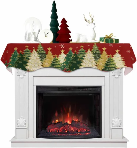Miniatura 8 de Bufanda de repisa de Navidad de 60 x 17 pulgadas, decoración de chimenea de Papá Noel de Navidad color negro, cubierta de mantel de invierno