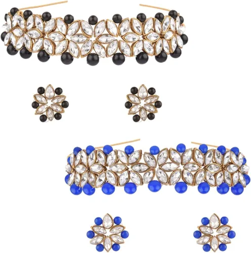 Efulgenz Indian Bollywood Traditional Faux Kundan Pearl Beads Bridal Wear Necklace Earrings Maangtika Wedding Jewelry Set