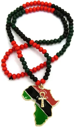 Miniatura 6 de Sartén ojo de Heru de color en ANKH, Ankh en África mapa colgante 6mm. 24" Multi collar de abalorio de madera en tono de oro
