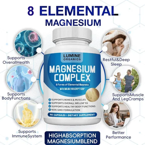 Miniatura 4 de Lumine Organics Suplemento Complejo de Magnesio 1000mg - Mezcla avanzada de magnesio 8 en 1 - glicinato, citrato, malato, taurato, etc. Fórmula