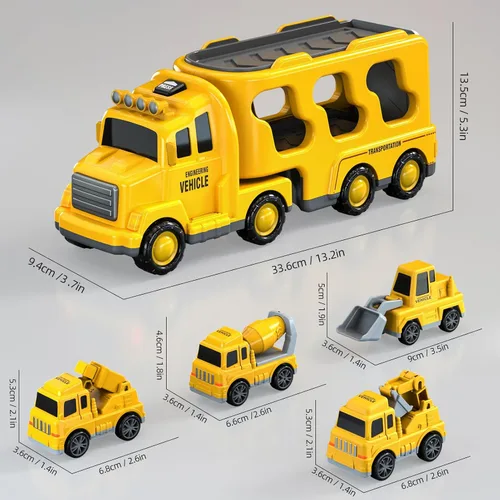 Miniatura 6 de Beby Buty Camiones de Construcción 5 en 1 para Niños de 3-5 años, Juguetes de Coches y Camiones para Niños Pequeños con Luz y Sonido, Incluye Grúa