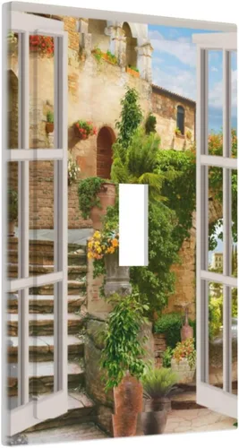 Miniatura 41 de Cubierta de placa de pared con palmera verde de planta tropical, cubierta de interruptor de luz de 1 cuadrilla, hojas de plátano, flores rosas