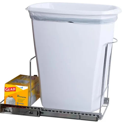 Bote de basura extraíble para gabinete, 10 galones, 40 cuartos de galón, cromado resistente, deslizante suave con almacenamiento de bolsa de basura,
