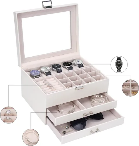 Miniatura 4 de ATAIMEISEN Joyero, caja de reloj, organizador de relojes, caja de almacenamiento de joyas, almacenamiento y organización, reloj de 4 capas