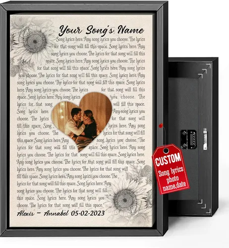 Miniatura 12 de H-DEWALL Lienzo personalizado con letras de canciones enmarcado, regalos para ella, obra de arte para el dormitorio, lienzo musical personalizado