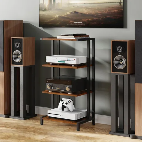 Miniatura 8 de X-cosrack Soporte multimedia AV pequeño de 4 niveles de 16.5 pulgadas, versión estrecha, estantes de esquina de madera, gabinete estéreo, soporte