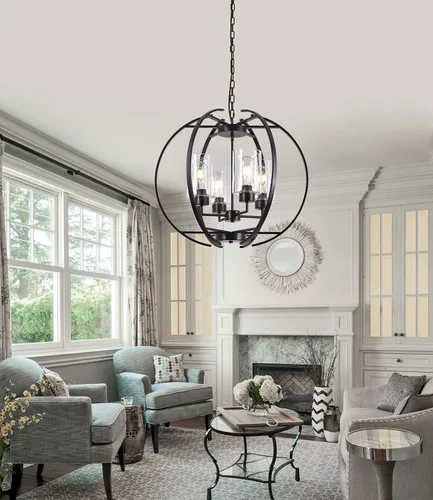 Miniatura 10 de BOZO Candelabro de globo de níquel cepillado de 20 pulgadas, lámpara colgante moderna de 4 luces para comedor y vestíbulo con pantallas de vidrio