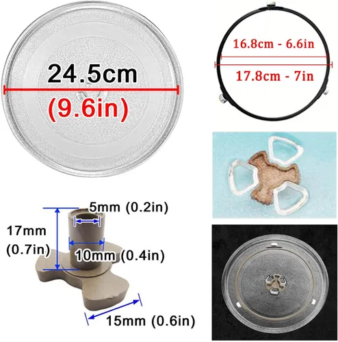Miniatura 3 de Plato giratorio transparente de vidrio para microondas, placa de vidrio para microondas con acoplador y anillo giratorio de microondas, bandeja