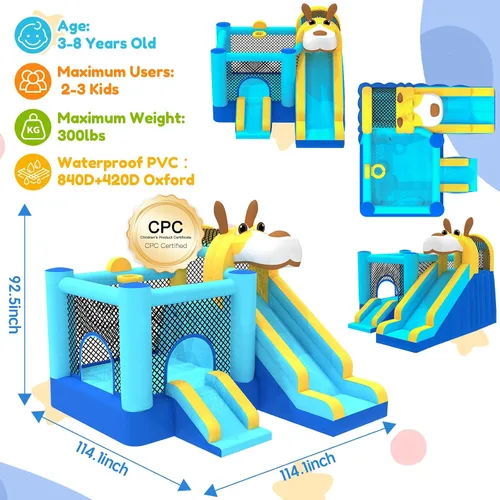 Miniatura 7 de MUKDIY - Casa inflable para niños con doble tobogán, castillo de salto de 9.5 pies x 9.5 pies para niños, incluye soplador de 450 W, castillo