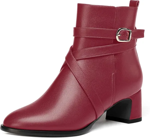 Miniatura 8 de WAYDERNS Botas altas de tobillo con hebilla casual para mujer, con correa de tobillo sólida mate, tacón bajo y grueso, 2 pulgadas