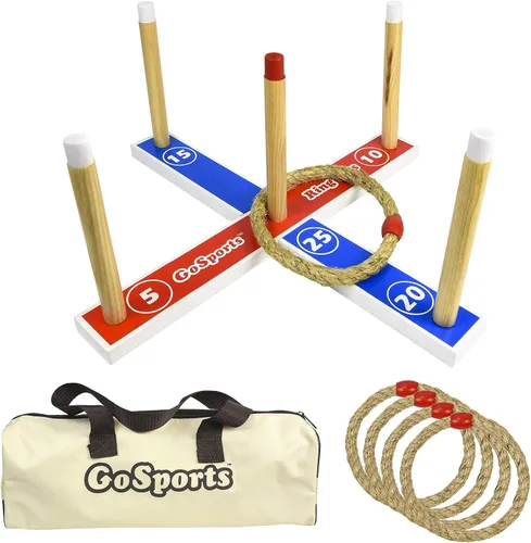 GoSports Juego de lanzamiento de anillos de madera prémium para niños y adultos, clásico o Disney