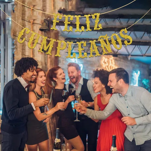 Miniatura 6 de Cartel de Feliz Cumpleaños con purpurina dorada – Cartel español de feliz cumpleaños, decoración de fiesta mexicana temática de fiesta de cumpleaños