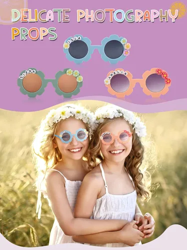 Miniatura 6 de Dunzy 10 pares de lentes de sol redondos de flores para niños, gafas de bricolaje para exteriores, con 50 margaritas, 100 cuentas de letras al azar