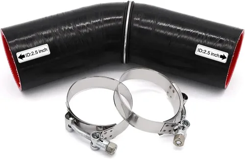Acoplador de codo de 45 grados de 4 capas de manguera de silicona de 2.5 pulgadas (63 mm) con abrazaderas de perno en T para tubo de intercooler de