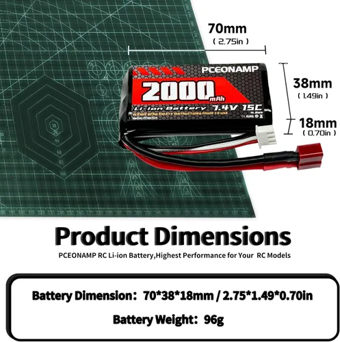 Miniatura 2 de Batería de iones de litio de 7.4V 2000mAh 2S con enchufe T, batería recargable RC compatible con autos RC 4WD de alta velocidad y la mayoría