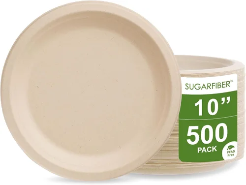 Miniatura 10 de Bagasse Platos redondos, desechables, de fibra de caña de azúcar natural (bambú), de 9 pulgadas, ecológicos, que pueden transformarse en abono.