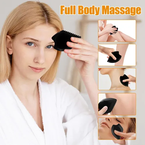 Miniatura 7 de Gua Sha Herramienta de masaje facial – Masajeador facial y corporal de jade negro para el bienestar, relajación, masaje de cuello, hombros, espalda