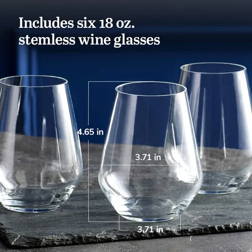 Miniatura 3 de Libbey Signature Greenwich - Juego de 6 copas de vino sin tallo, modernas copas de vino para vino tinto y blanco, juego de copas de vino sin tallo