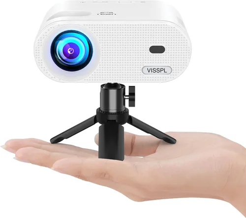 Mini proyector, proyector de video VISSPL Full HD 1080P, proyector portátil para exteriores con trípode, regalo para niños, proyector de películas