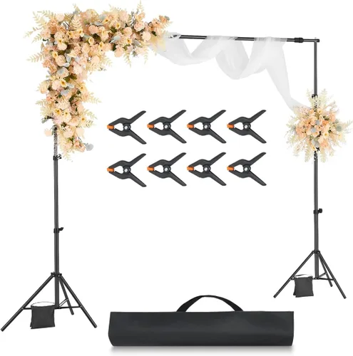 Miniatura 11 de VEVOR Soporte de telón de fondo, kit de soporte de fondo ajustable de 8.5 x 10 pies, fondo portátil con 2 trípodes, pantalla de proyector