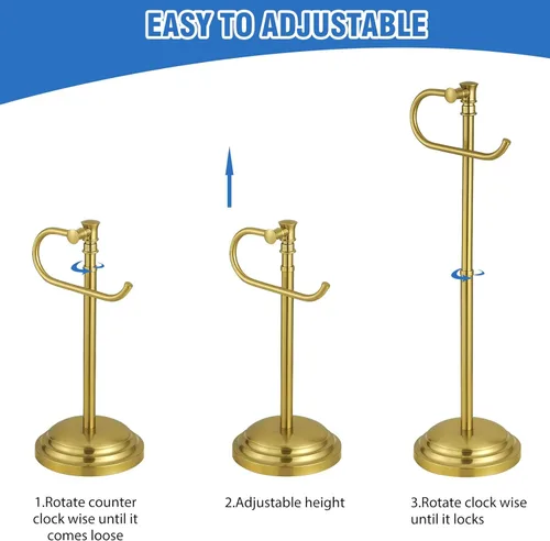 Miniatura 3 de Soporte para papel higiénico RUMOSE para piso, de oro cepillado ajustable (31.5 cm a 58 cm) Soporte de papel higiénico de baño, soporte de rollo