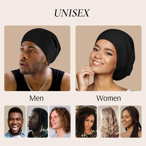 Miniatura 5 de Zenssia Gorro de pelo con forro de satén para dormir, gorro de dormir para mujeres y hombres con correa ajustable, envoltura para el cabello que