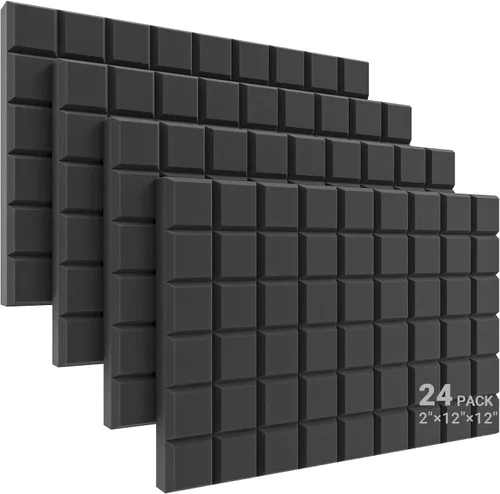 Miniatura 10 de JBER - Paquete de 12 paneles acústicos de espuma para pared de estudio, acolchonados, insonorizados, ignífugos, de 1 x 12 x 12 pulgadas Negro No