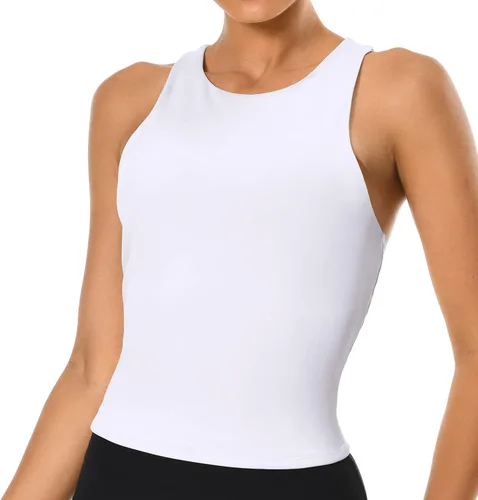 Colorfulkoala Camisetas sin mangas con espalda cruzada para mujer, contorno corporal, sin mangas, con doble forro