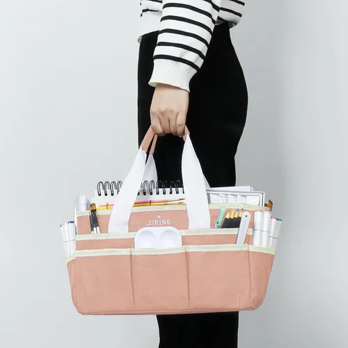Miniatura 6 de JJRING Bolsa organizadora de manualidades, organizador de arte con múltiples bolsillos, bolsa de costura beige para arte, manualidades, álbumes