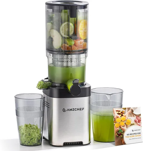 Miniatura 9 de Exprimidor de prensa en frío con autoalimentación extra de 5.2 pulgadas para verduras y frutas enteras, extractor de jugo con barrena grande