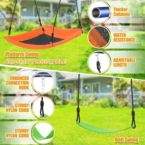 Miniatura 2 de Juego de columpios para patio trasero - Juego de patio de juegos 6 en 1 de servicio pesado de 550 libras, columpio platillo mejorado para niños al
