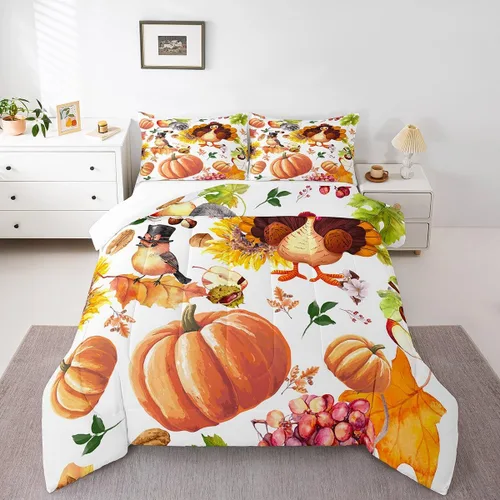 Miniatura 12 de Juego de edredón de calabaza para niños, con estampado de calabaza, estilo Halloween, juego de ropa de cama para niños, juego de ropa de cama