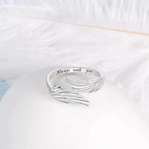 Miniatura 5 de YLT Anillo de plata de ley 925 con alas de ángel con plumas y plumas ajustables y delicadas, anillos abiertos para el pulgar para mujeres y niñas