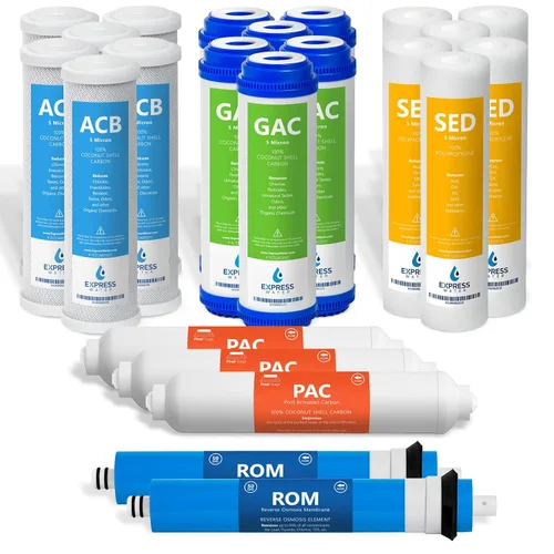 Express Water – Juego de filtros de repuesto para sistema de ósmosis inversa de 3 años – 23 filtros de agua con membrana RO de 50 GPD, carbón GAC,