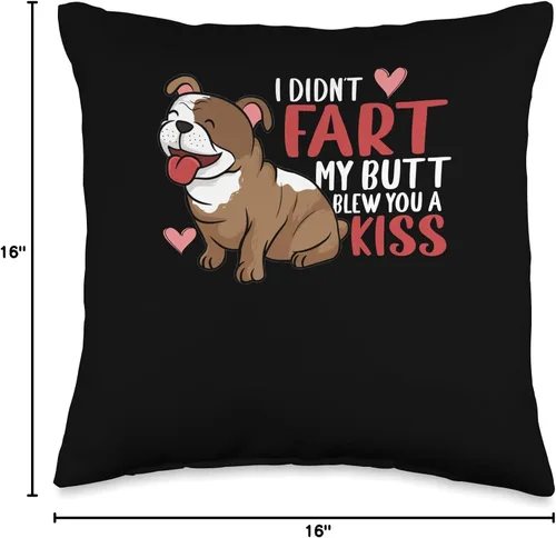 Miniatura 4 de I Didn't Fart My Butt Blew You Kiss Bulldog Gift I Didn't Fart My Butt Blew You Kiss Divertida almohada de bulldog inglés, 16 x 16 pulgadas