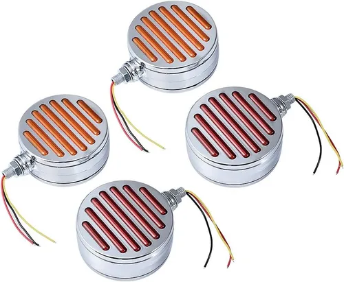 Miniatura 11 de 4 piezas de luces de parada y cola redondas de doble cara con 42 LED, rojas, y lámpara de estacionamiento y señal de giro trasera ámbar, compatibles