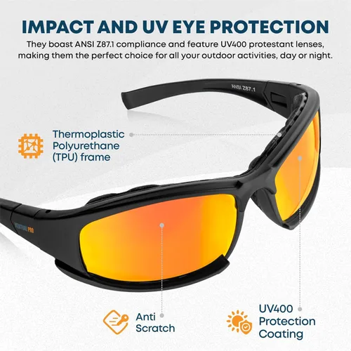 Miniatura 2 de Kit de lentes de seguridad con lentes intercambiables, protección UV antiarañazos, protección ocular de caza para hombres y mujeres, elegantes gafas
