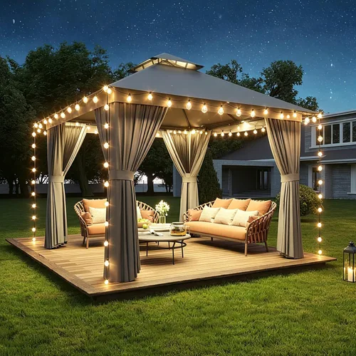Miniatura 18 de Aoxun Gazebo para exteriores de 8 x 8 pulgadas para patio, toldo con marco de metal, cenador pequeño de doble techo resistente, kiosco para patio