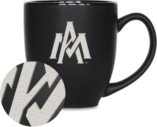 Miniatura 225 de Rico Industries - Taza de cerámica mate negra con grabado láser estándar de 15oz para NCAA (escuelas T & U) - Para bebidas calientes o frías
